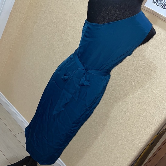 One Shoulder Ruched Midi Dress Belted Party Dress SMALL - Picture 6 of 6